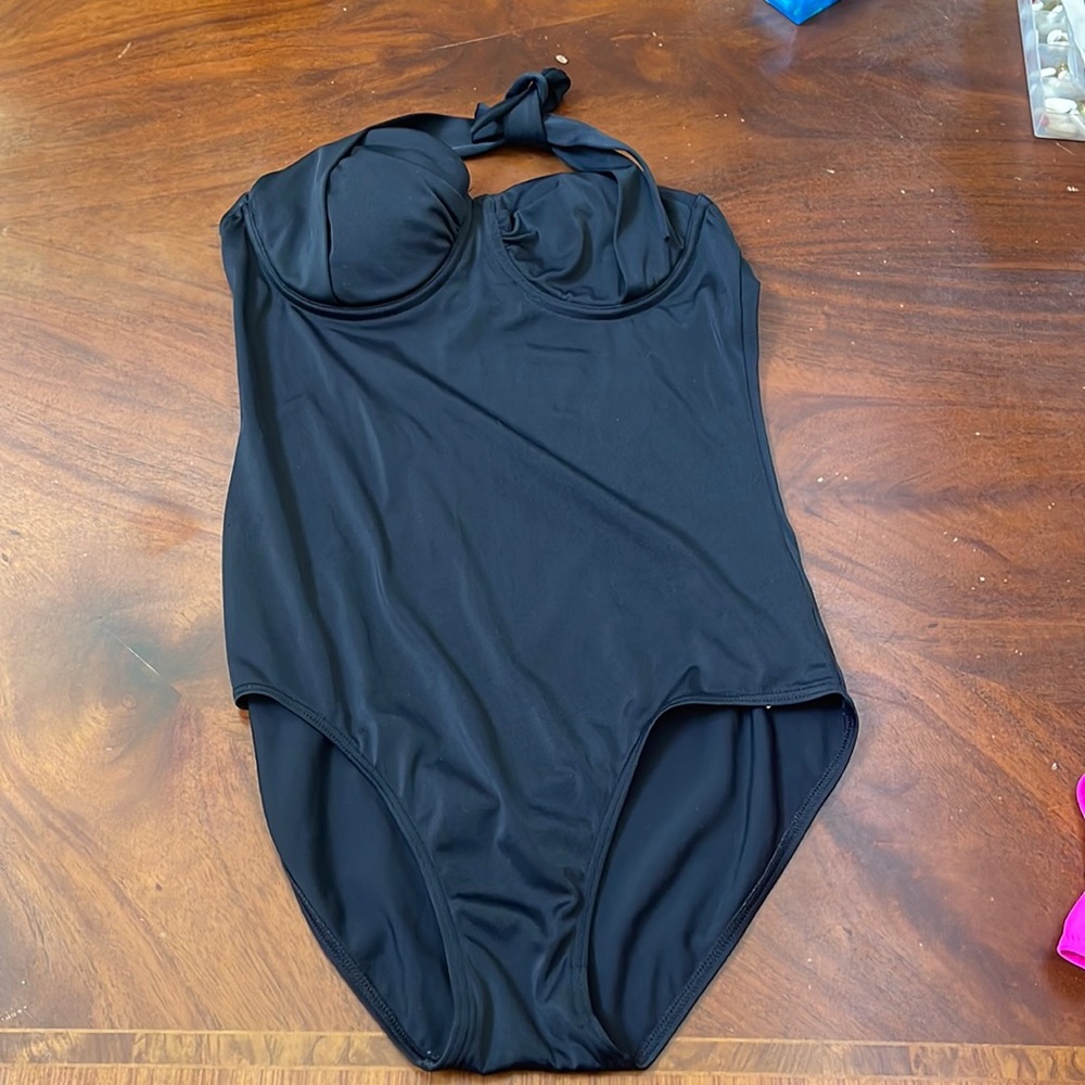 Riveria One piece black tie around padding wire size 12 bathing suit